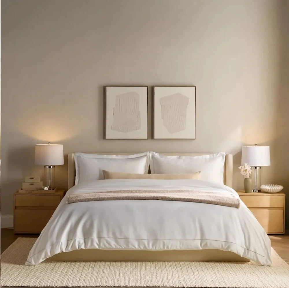 Quince 100% Organic Sateen White Embroidered Cotton White Duvet Cover! King(112)